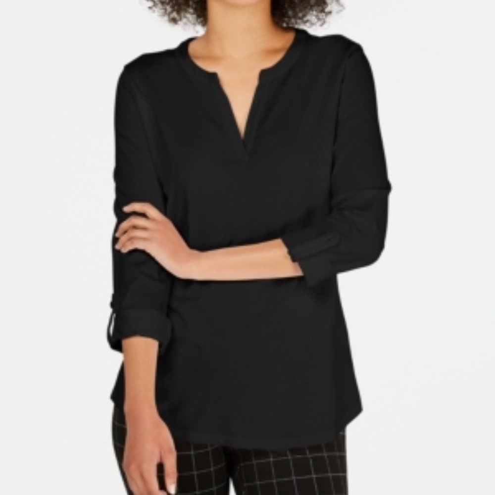 Charter Club Women S Supima Split-Neck Top Black Size Small